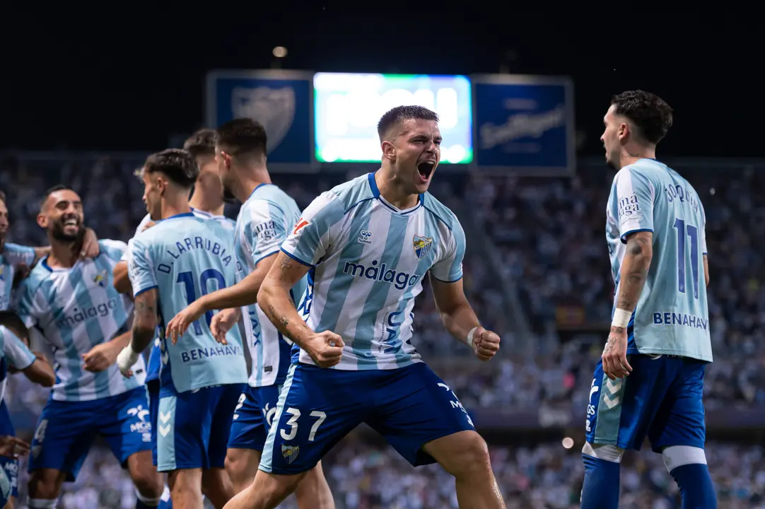 Rafa Rodr&iacute;guez celebrando su gol / M&aacute;laga CF