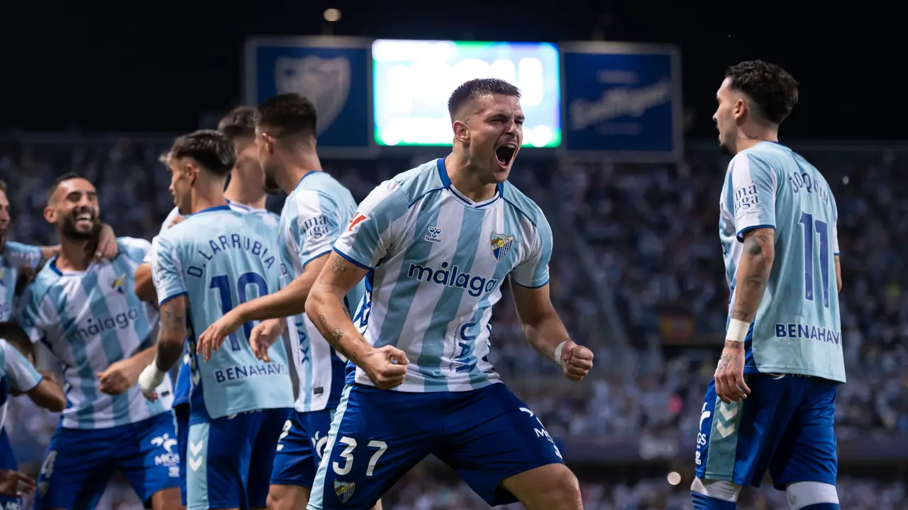 Rafa Rodr&iacute;guez celebrando su gol / M&aacute;laga CF