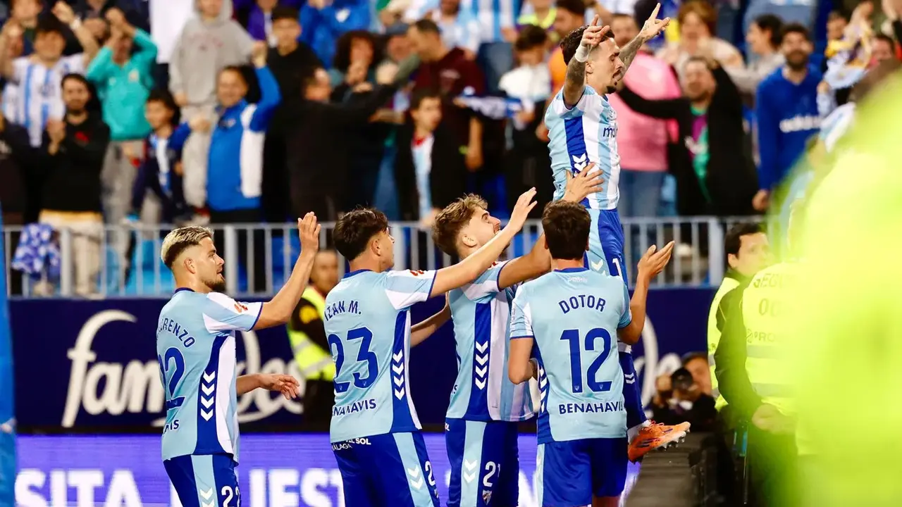 Joaqu&iacute;n Mu&ntilde;oz celebrando el 3-1 / Foto: Carlos Guerrero (M&aacute;laga Hoy)