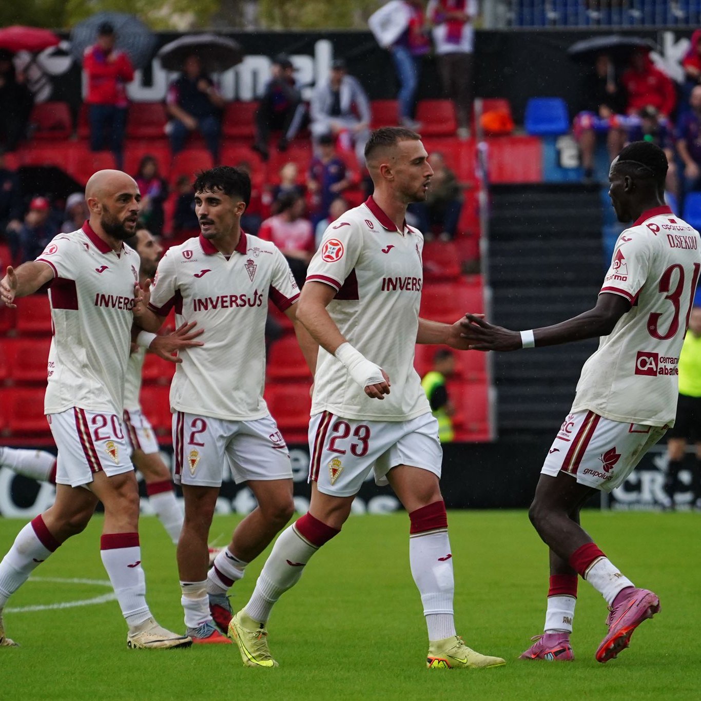 Los jugadores del Murcia en su partido ante el Eldense / Real Murcia en X